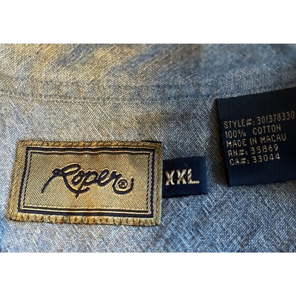 Roper Blue Plaid Men’s Western Cowboy Shirt XXL Button Down Pockets Logo Cotton - Picture 3 of 10